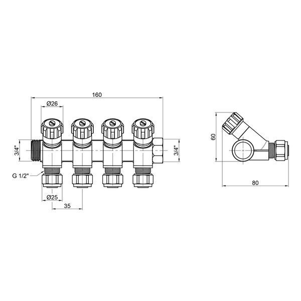 Колектор Thermo Alliance Standart 3/4" 4 виходи SD230W4 SD00005186 фото