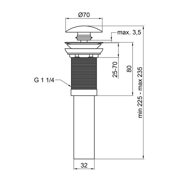 Донний клапан для раковини Qtap PU03 225х70х70 Matt black SD00044165 фото